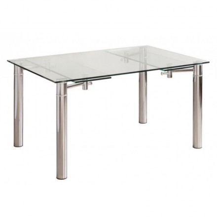 Mesa de comedor extensible en acero y cristal templado COIMBRA