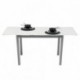 Mesa de cocina extensible PARIS sobre de cristal templado blanco y estructura en metal gris 110/170x70cm