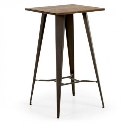 Mesa de cocina diseño industrial MALIBU sobre de bambú y pies de acero color grafito 60x60 cm