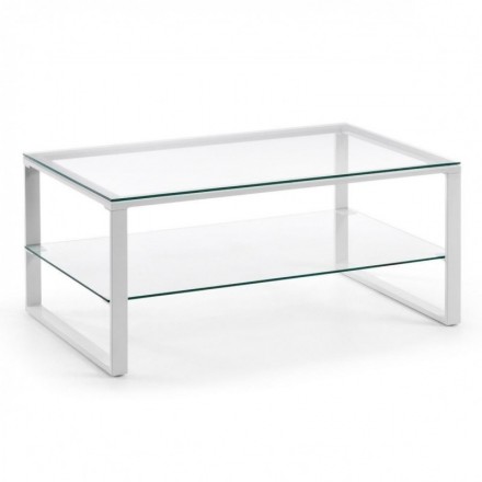 Mesa de centro NAVIS tapa y revistero de cristal y estructura de metal