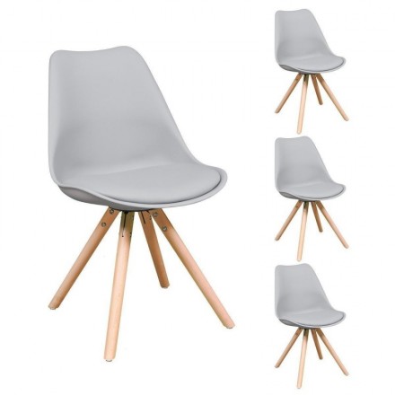 Pack de 4 sillas de comedor ANDY asiento de polipropileno y patas de madera
