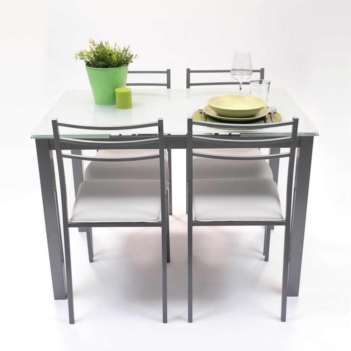 Conjunto de Mesa de Cocina Extensible 100/140 x 60 x 76 cm. 4 sillas Gris - Gris 