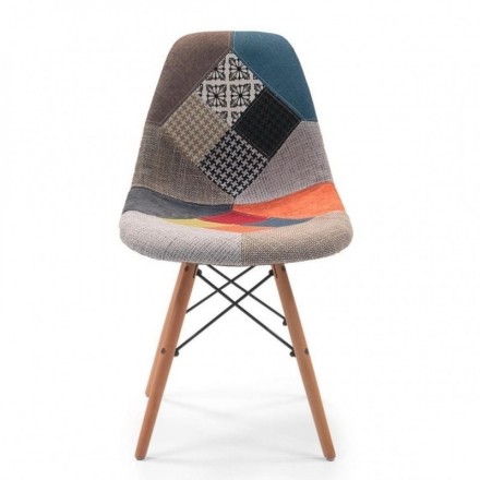 Silla de comedor COOL tapizada en tela patchwork inspirada en la silla Tower Eames
