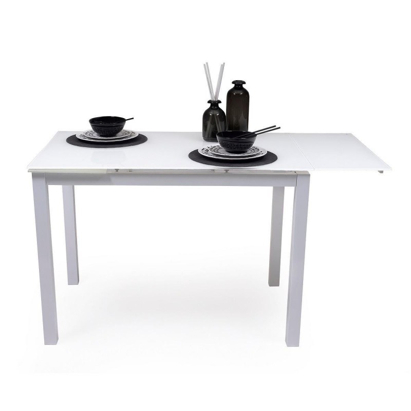Mesa de cocina extensible PARIS ÓPTICO sobre de cristal blanco PURO y