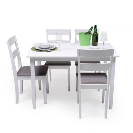 Conjunto de comedor KANSAS & DALLAS WHITE mesa 112x72 cm. y 4 sillas de comedor color blanco