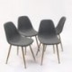 Pack de 4 sillas de comedor CAIRO tapizadas en tela gris patas metálicas imitación madera