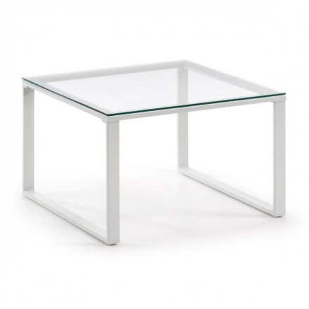 Mesa de centro NAVIS cristal templado y base de acero blanco