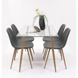 Conjunto de comedor CAIRO con mesa de cristal de 120x80 y 4 sillas tapizadas