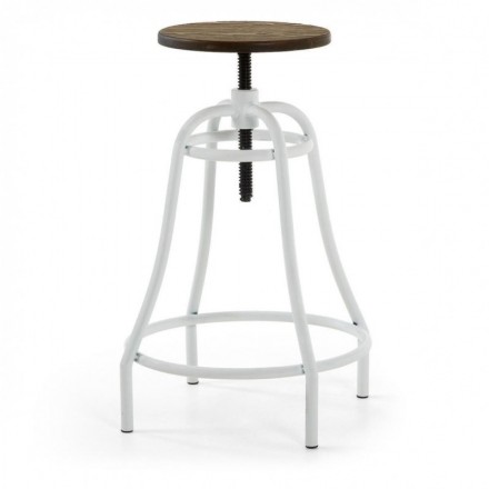 Taburete alto de diseño industrial MALIBU base de acero y asiento de bambú