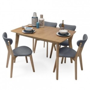 Conjunto de comedor de diseño nórdico MELAKA mesa extensible y 4 sillas tapizadas