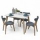 Conjunto de comedor de diseño nórdico MELAKA mesa extensible blanca y 4 sillas tapizadas