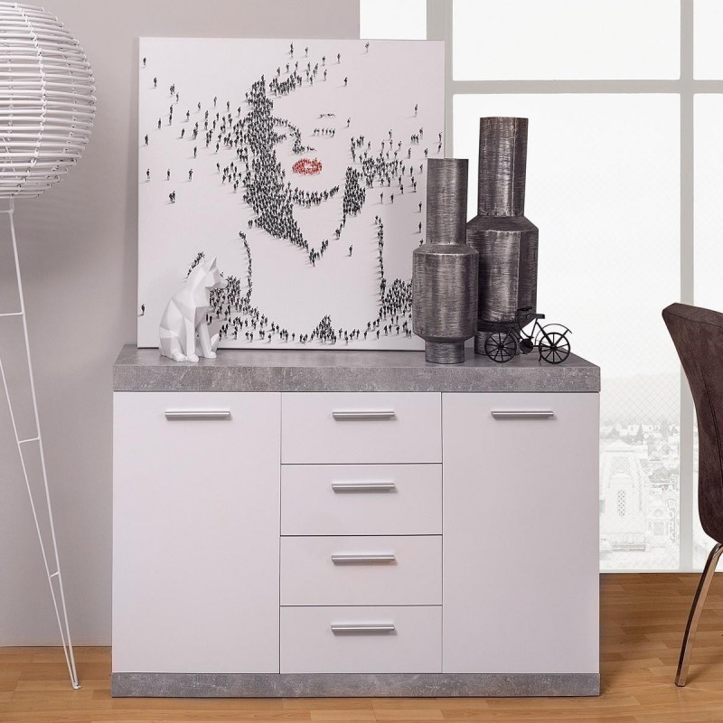 Mueble aparador de comedor ESCANAR color hormigón y blanco - Centro Mueble  Online