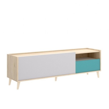 Mueble de TV diseño nórdico NOVA tablero de partículas melaminizado en color blanco/esmeralda/natural/gris 155x43 cm