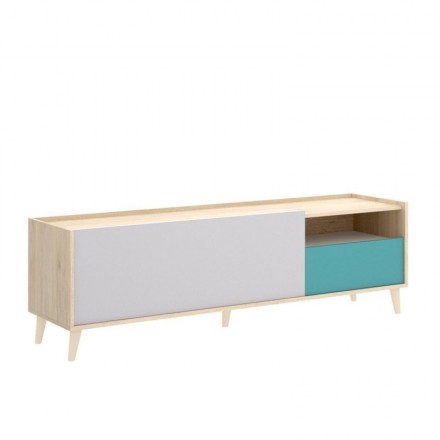 Mueble de TV diseño nórdico NORA tablero de partículas melaminizado en color blanco/esmeralda/natural/gris 155x43 cm