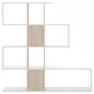 Estantería de diseño moderno FUNK tablero de partículas melaminizado color blanco y natural 145x29x145 cm