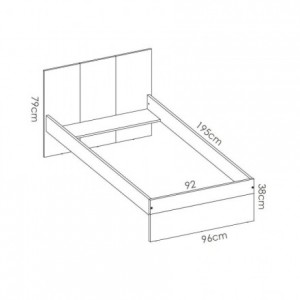 Cama juvenil de diseño moderno DINA tablero de partículas melaminizado color blanco natural 196x97x79 cm
