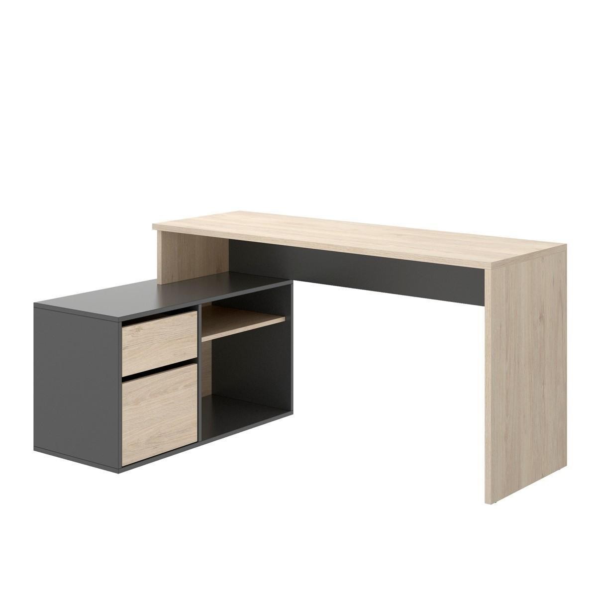 Mesa escritorio ROX tablero de partículas melaminizado color  blanco/natural, grafito/natural o blanco 92x139x75 cm / 51x200-230x -  Centro Mueble Online