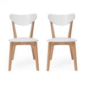 Conjunto de comedor/cocina de diseño nórdico MELAKA mesa fija de 75x75 cm y 2 sillas color roble y blanco