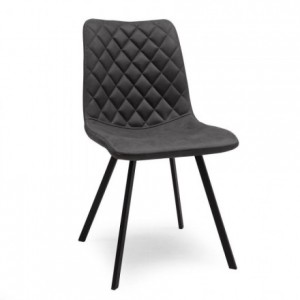 Conjunto ERICA. Mesa cristal redondo 110 cm base metal negro y cuatro sillas ERICA grisMedidas mesa: Diámetro 110 cm Alto 75 cm