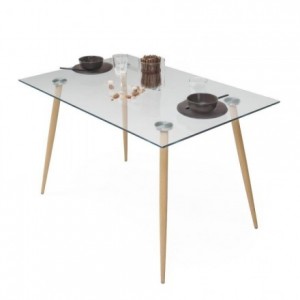 Conjunto de comedor CAIRO CHENILLA GRIS mesa de cristal de 120x79,5 cm y 4 sillas blancas