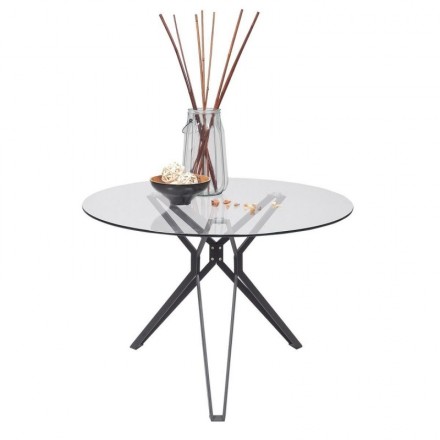 Mesa de comedor o cocina ERICA sobre de cristal de 110 cm y estructura de metal color gris