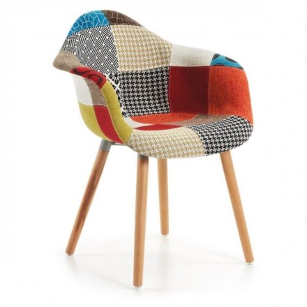 Silla KENNA tela patchwork y pies de madera de haya