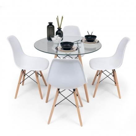 Conjunto de comedor/cocina de diseño nórdico MELAKA mesa fija de 75x75 cm y  2 sillas color roble y blanco - Tienda de Mesas - Centro Mueble Online