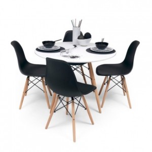 Conjunto de comedor TOWER 100. Mesa redonda de 100 cm y 4 sillas TOWER Eames
