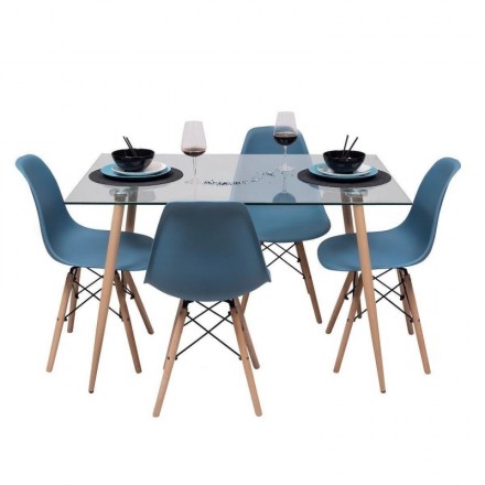 Conjunto de comedor de diseño nórdico MELAKA mesa extensible y 4 silla