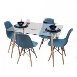 Conjunto de comedor de diseño nórdico CAIRO TOWER mesa de cristal 120x80 cm y 4 sillas MAX TOWER
