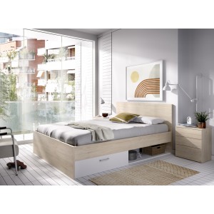 Cama de matrimonio de diseño moderno ELY tablero de partículas melaminizado color blanco o natural 192x156x85 cm