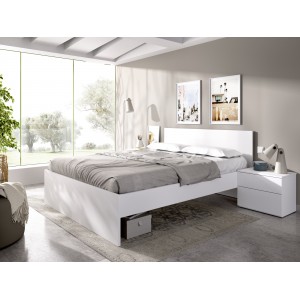 Cama de matrimonio de diseño moderno ELY tablero de partículas melaminizado color blanco o natural 192x156x85 cm