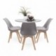 Conjunto de comedor TOWER DAY TELA mesa redonda de cristal de 100 cm y 4 sillas NEW DAY TELA