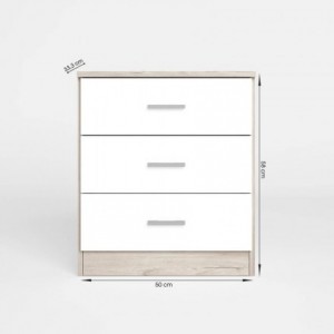 Mesita de tres cajones NORDIC tablero de partículas melaminizado color blanco / blanco y sahara 50x33,3x58 cm