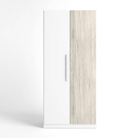 Armario juvenil de dos puertas ESTELLE tablero de partículas melaminizado color sahara y blanco mate 90x52,6x200,5 cm