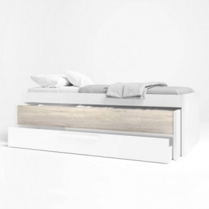 Compacto con doble cama y cajón ESTRELLA tablero de partículas melaminizado color sahara y blanco mate 212x98x62 cm
