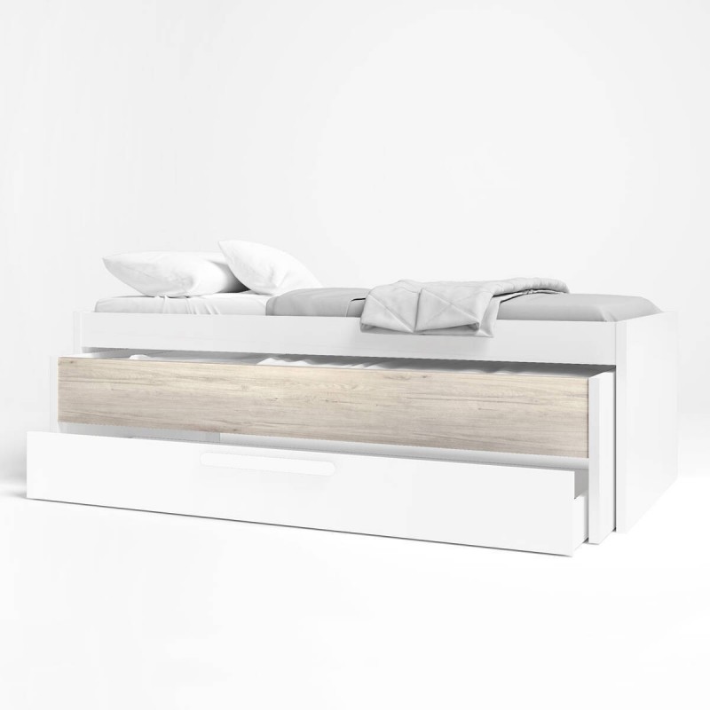 Compacto con doble cama y cajón ESTRELLA tablero de partículas melaminizado color sahara y blanco mate 212x98x62 cm