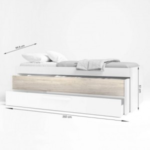Compacto con doble cama y cajón ESTELLE tablero de partículas melaminizado color sahara y blanco mate 212x98x62 cm