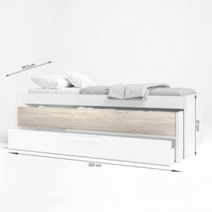 Compacto con doble cama y cajón ESTRELLA tablero de partículas melaminizado color sahara y blanco mate 212x98x62 cm
