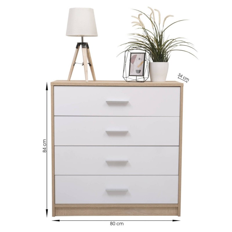 Cómoda de 4 cajones KENTO color cambrián y blanco 80x34x84 cm - Centro  Mueble Online