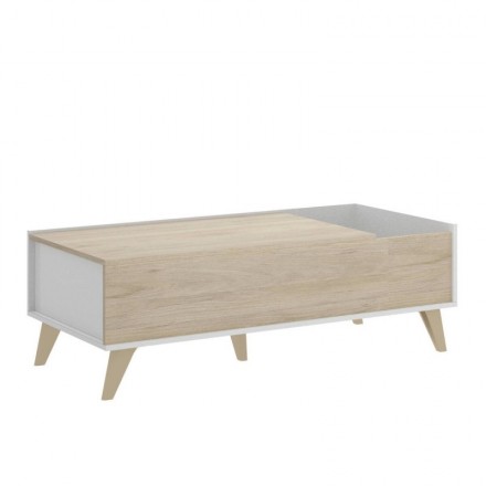 Mesa de centro elevable de diseño nórdico NELL tablero de partículas melaminizado color blanco/natural o grafito/natural 99x60x4