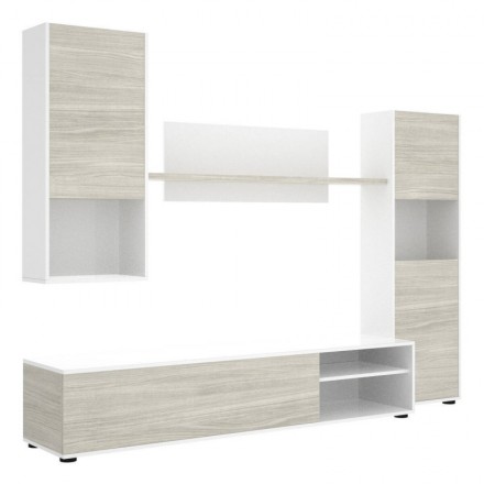 Mueble de salón modular LUKA color gris y blanco brillo de 220 cm