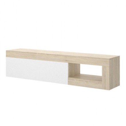 Mueble de TV de diseño moderno LEMON tablero de partículas melaminizado color blanco brillo y natural 204x42x48 cm