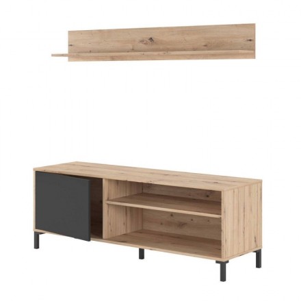 Mueble de TV de diseño nórdico con estante de pared NODA tablero de partículas melaminizado color roble nodi y gris antracita