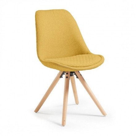 Silla de comedor LARS tapizada en tela y patas de madera de haya