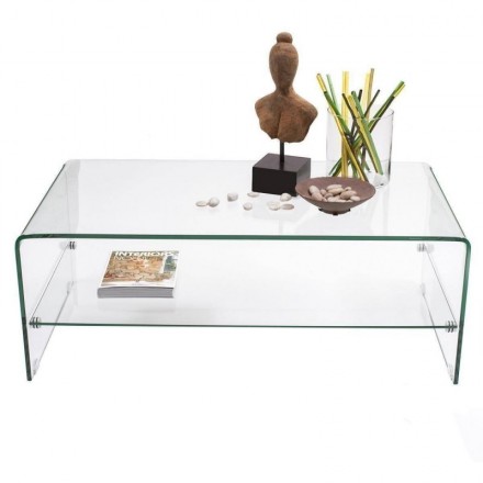 Mesa de centro Murano cristal curvado y templado de una pieza con revistero de 110x60