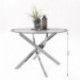 Mesa de comedor redonda DALILA cristal templado y pies de metal cromado de 110 cm