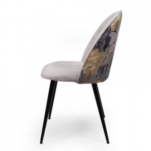 Pack de 4 sillas  MADEIRA tela velvet color gris oscuro o claro y tela con detalles florales y patas de metal color negro