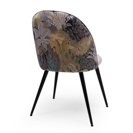 Pack de 4 sillas  MADEIRA tela velvet color gris oscuro o claro y tela con detalles florales y patas de metal color negro