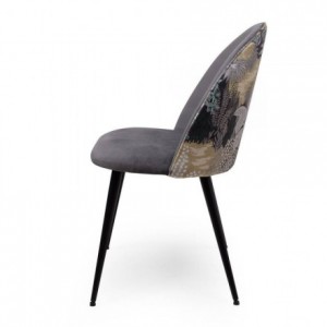 Pack de 4 sillas  MADEIRA tela velvet color gris oscuro o claro y tela con detalles florales y patas de metal color negro